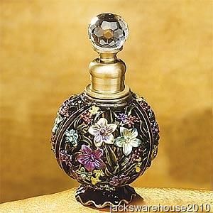 Beautiful Bejeweled Floral Hallow Pewter Perfume Bottle