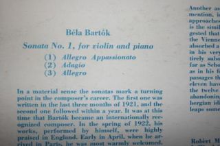 RARE Bartok Sonata 1 Mann Violin Hambro Bartok Records BR 922 LP RARE 