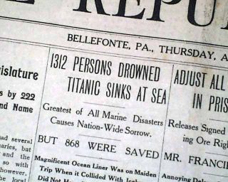 RMS Titanic Sinking White Star Line Ocean Liner 1st Report Sinks 1912 
