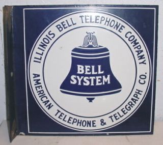 20s Illinois Bell Telephone Porcelain Flange Sign Phone