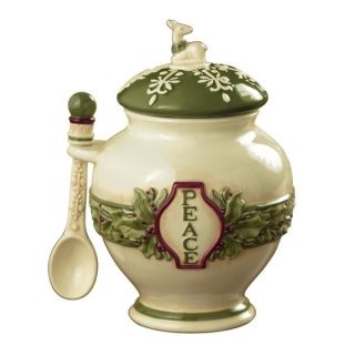 Deck The Halls Christmas PEACE & JOY Ginger Jars with Spoons by 