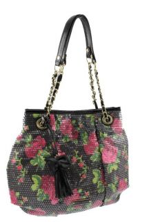 Betsey Johnson Glitzy Multi Color Floral Print Sequined Satchel 