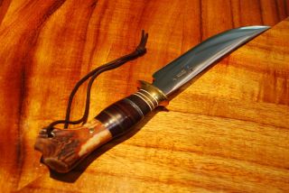 BEHRING HANDMADE Knife Leather, Brass, Stag and Pinned Handle/SCAGEL 