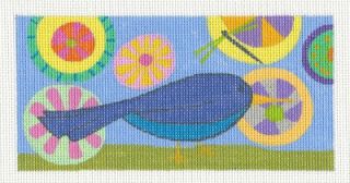 Zecca Blue Bird Multi Colored Handpainted Needlepoint Canvas for An 