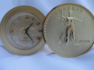 VTG BULOVA Lady Liberty Alarm Clock Gold 20 Dollar Coin MCMXVII
