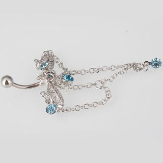   Navel Belly Button Ring Blue Crystal Body Piercing Jewelry