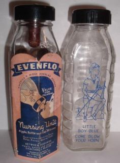 Early VINTAGE Baby Nursing Bottles NEVER USED Evenflo & Little Boy 