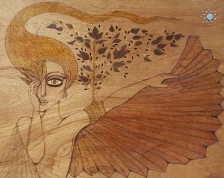 Pirography on Wood Aida Corral Julia En Ave Girl Bird
