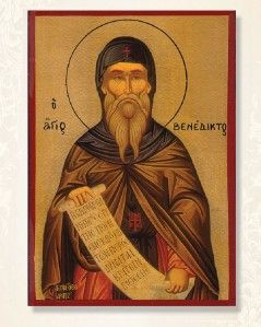 St Benedict Saint Wood Greek Icon Gold Foil New 5 Inch