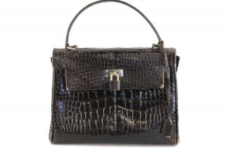 Luc Benoit Vintage Handbag Croc Dark Brown at Socialite Auctions 109 7 