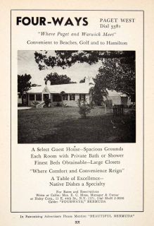 1947 Ad Four Ways Gues House Paget Bermuda Vacation Lodging Amenities 