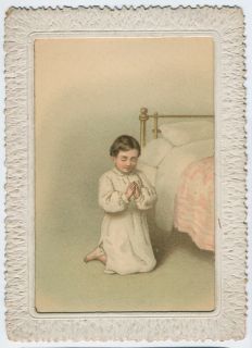 Victorian Hold to Light 2 sided Chromo Christmas Card, Angels, Praying 