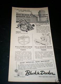 1958 Black Decker Saw Table Chain Portable Tool Ad