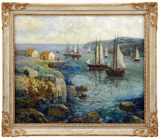 Paul Bernard King Listed American Antique Impressionist Boat Harbor 