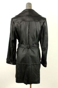 Women Black Bernardo Genuine Leather Jacket Coat Double Breasted 