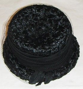 New Vtg Roberta Bernays Black Straw Hat Womans Bucket Cloche Church 