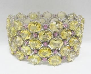 18K White Gold Bracelet w Beryl Stones Pink Sapphires