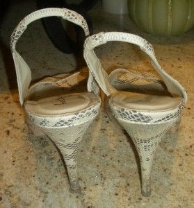 Auth Bettye Muller Ivory Reptile Leather Platform Slingback Sandals 