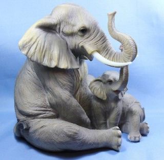 New Large Elephant Mother w Tusks & Baby Statue Figurine Sculpture