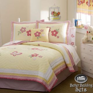   Pink Flower Quilt Bedroom Bedding Set for Twin Full Queen Size