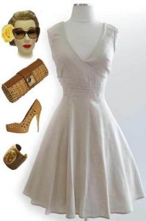 50s Style Bombshell PINUP FUCHSIA Linen Surplice Sun Dress with Full 