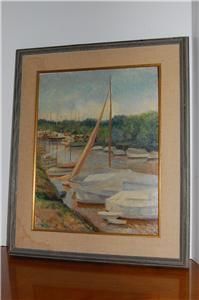   OIL PAINTING SIGNED CANVAS RENOWNED ARTIST ALICE BEVIN ARGENTINE YACHT