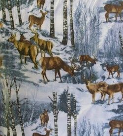 anti pil deer in snow with birch trees fleece fabric