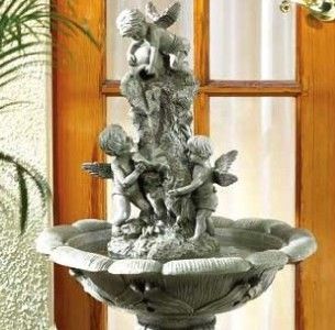  baby cherub garden water cascade fountain bird bath patio sculpture