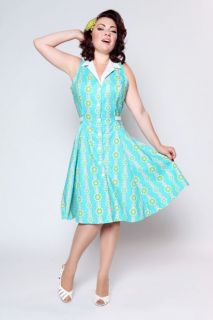   Retro 50s Style Diner Betty Lou Aqua Blue Swing Dress s 2X