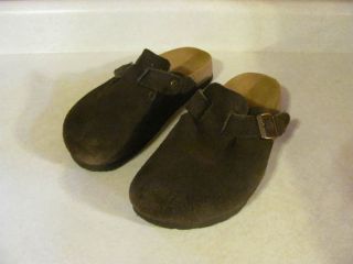 Betula by Birkenstock Shoes L7 M5 Brown Suede Leather Clog Mules Flats 