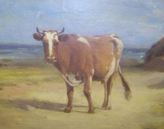   School Antique Cow Farm Oil Painting AH Bicknell Plein Air