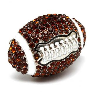 Big Football Stretch Ring Brown Crystals Silver Tone Sports Adjustable 