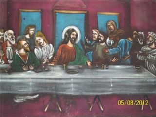 Last supper vintage velvet old oil painting, RARE, 24 by 36 inches,