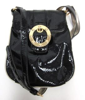 Big Buddha Black Patent Leather Small Messenger Handbag