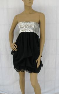 BL810DW BLACK TIE UP SEQUIN SMOCKED STRAPLESS PICK UP SKIRT PARTY 