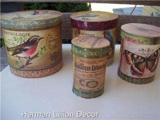   Cottage Bird and Butterfly Decorative Storage Boxes Set 4