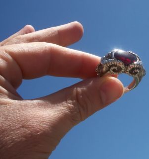 Sterling Silver Bighorn Baphomet Garnet Ring All Sizes
