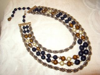   Multi Strand Beaded Necklace Black Bead Confetti Brown Pearls