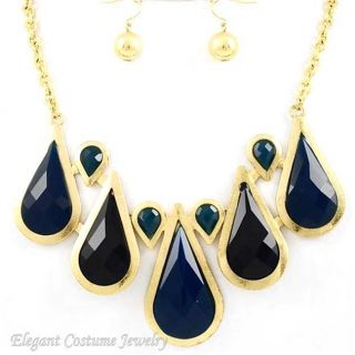   Black Gold Teardrop Necklace Set Chunky Elegant Costume Jewelry