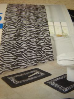   Print Black White Bath Shower Curtain Rug Mat Accessory Set