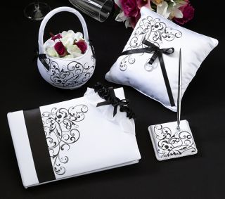 Black White Wedding Guest Book Pen Pillow Basket