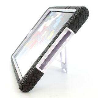 Black White Double Layer Cover Case W/Kickstand + Touch Pen For Apple 