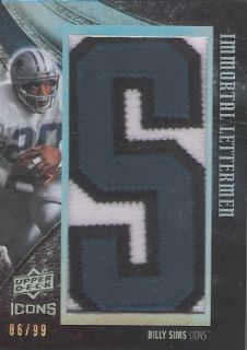 Billy Sims 2008 Upper Deck Icons Immortal Lettermen 3 Color s Patch 