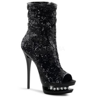 Heel Ankle/Mid Calf Open Toe Sequin Boots w/ Rhinestone Accent # 