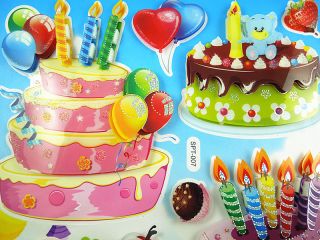 Birthday cake cartoon stickers pictures, infant and childrens room 