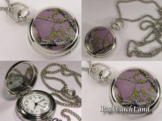 beautiful japanese flower painting pendant mini pocket watch with 