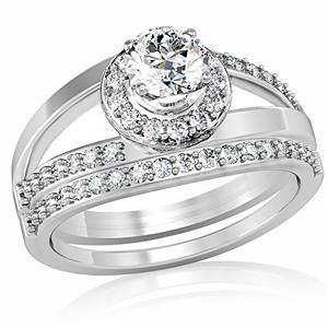 April Clear Birthstone Two Piece Lady Bridal Designer Wedding Ring Set 
