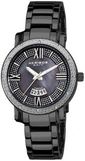 Akribos Ak507bk Sparkling Diamond Stainless Bracelet Womens Watch