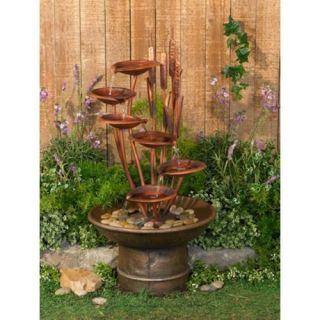   Water Lilies & Cat Tails Copper Finish Indoor Outdoor Garden Fountain