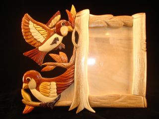   Carved Wood Art Intarsia Bird Mates Picture Photo Frame Birds
